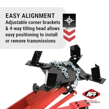 AFF Low Profile Manual Hydraulic Transmission Jack - Heavy Duty Steel Body, Adjustable Saddle with Safety Chain & 360 Handle - For Transmissions, Transfer Cases & Differentials (Multiple Capacities) - size: 1000 lbs Capacity