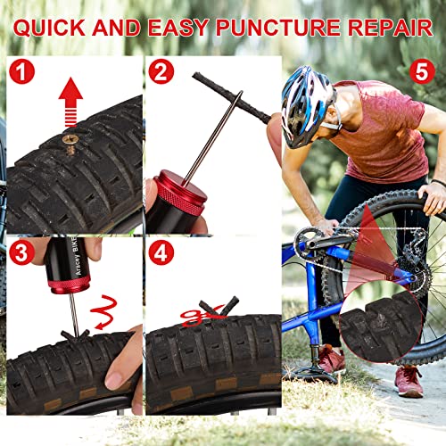 Tubeless Bike Tire Repair Kit for MTB and Road Bicycle Tires, Combined Ream, Portable Capsule Appearance – Fix a Puncture or Flat,Includes Plugger Tool and Plugs - 10 Bacon and 10 Black Strips