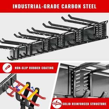 Garage Tool Organizer Wall Mount, Easy to 48inch Install Heavy-Duty Garage Storage System with 6 Adjustable Utility Hooks, Garden Tool Rack for Shovels, Rakes, Yard Tools - size: 48" System - 6 Piece Elite Set