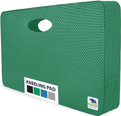 RUGGED RHINO Heavy Duty Patent Pending Kneeling Pad, Shock Absorbent Thick Knee Pads, Holds Up to 300 lbs, Protect Knees from Hard Concrete Surfaces, For Mechanics, Yard Gardening, Gym, Pine Green - color: Pine Green