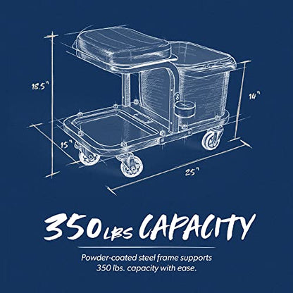URBANTRANSIT Rolling Car Wash Stool with Bucket - Save Your Back, an Ideal Caddy Cart for Car Detailing, Cleaning, Painting and Gardening - 350 Lb Capacity with Easy-Glide Wheels and Removable Seat