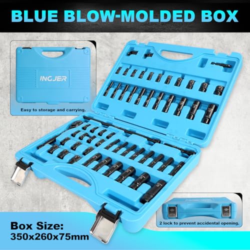 Socket Set 1/4, 56 Piece Impact Socket Set Metric and Standard Full, 6 Point, Cr-V, 1/4-Inch Drive Ratchet Handle, Drive Extension Bar, Impact Universal Joint,impact adapter - size: 1/4inch 56 PCS