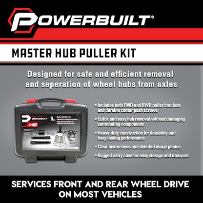 Powerbuilt Master Hub Puller Tool Set, Remove and Install Car Wheel Hubs and Axels, Ford and Mercury, Front-Wheel or Rear-Wheel Vehicles - 648608 - style: 9 Piece