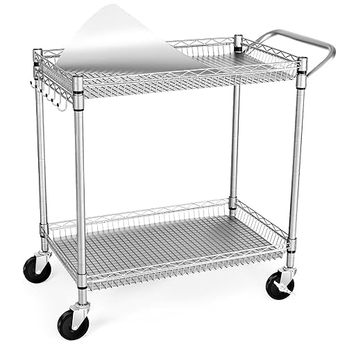 WDT Heavy Duty 2 Tier Rolling Cart, NSF Listed, 660Lbs Capacity, Commercial Grade Metal, 35.63"x18.1"x33.93" - color: Gray-2 Tier