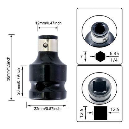 3 Pack Impact Wrench to Impact Driver Adapter 1/2 inch Square Drive to 1/4 inch Hex Socket Adapter Quick Release Screwdriver Bits Holders Chunk Converter for 1/2" Cordless Impact Wrench