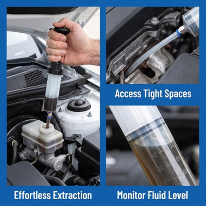 1 Pack 200cc Manual Oil Extractor Pump, Fluid Extractor, Large Syringe, Fluid Transfer Pump with 2pcs 22cm PVC Suction Tubes, Universal for Car Oil Change