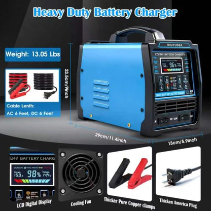 12V 24V Car Battery Charger Heavy Duty 0-15A Automatic Battery Maintainer, Smart Trickle Charger with Fast & Slow, Auto Shutoffs, Repair, Winter Mode for Car Truck Motorcycle Lawn Mower Boat