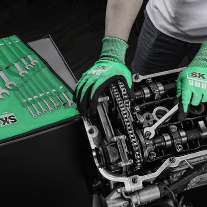 SK Combination Wrench Set, SAE 1/4" to 1-1/4", 18-Piece, Premium CR-V Steel | SuperKrome Finish, Drop Forged, 12-Point Wrenches, 15-Degree Offset, with Rolling Pouch - size: SAE 1/4" to 1-1/4"
