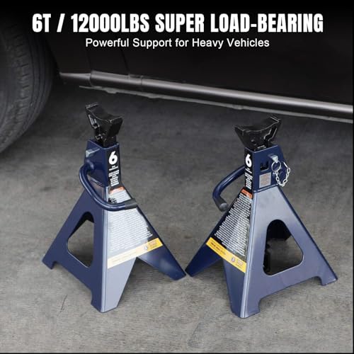 TCE 6 Ton (12,000 LBs) Capacity Double Locking Steel Jack Stands, 2 Pack, Blue, AT46002AU - style: Jack Stands