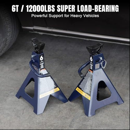 TCE 6 Ton (12,000 LBs) Capacity Double Locking Steel Jack Stands, 2 Pack, Blue, AT46002AU - style: Jack Stands