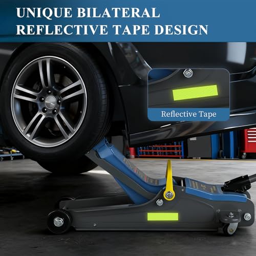 LARBANKE 2.5T Floor Jack, with Portable Carrying Handle and Reflective Strip, Lifting from 3.35" to 15.16", Low Profile Hydraulic Single Piston Quick Lift Pump, Blue