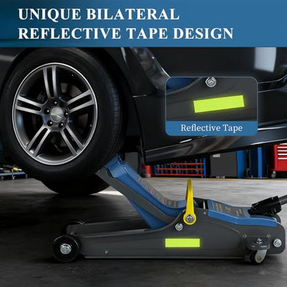 LARBANKE 2.5T Floor Jack, with Portable Carrying Handle and Reflective Strip, Lifting from 3.35" to 15.16", Low Profile Hydraulic Single Piston Quick Lift Pump, Blue