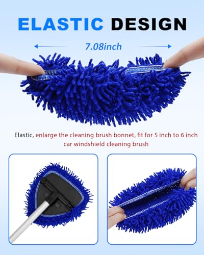5 Pack Microfiber Pads, Upgraded High-Density Chenille Replacement Heads Cover for Windshield Cleaner Tools, Car Windshield Cleaner Pads, Fit for Window Reach Tool, Handle Not Included (Blue) - color: Chenille Triangle (Blue)
