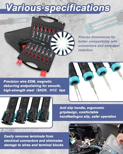 14PCS Universal Terminal Removal Tool Kit, Pin Connector Release | Electrical Connector Extractor Tool Set with Non-Slip Handles for Replaces Universal Vehicle Wire Harness.for Automotiv - size: 14PCS Terminal Removal Tool