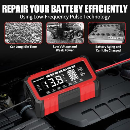 20A Smart Car Battery Charger & 12V/24V Maintainer with 200s Booster -Adjustable Amp Trickle Charger for Lead-Acid, AGM, Gel, LiFePO4 Compatible with 12.6V Lithium-Ion (NMC)