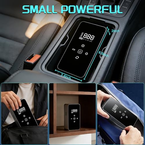 Portable Air Compressor Tire Inflator with Digital Pressure Gauge, LED Lights & Auto Shut-Off Function, Cordless Tire Air Pump with 12V DC Car Plug for Car, Motorcycle, Bicycle, Ball