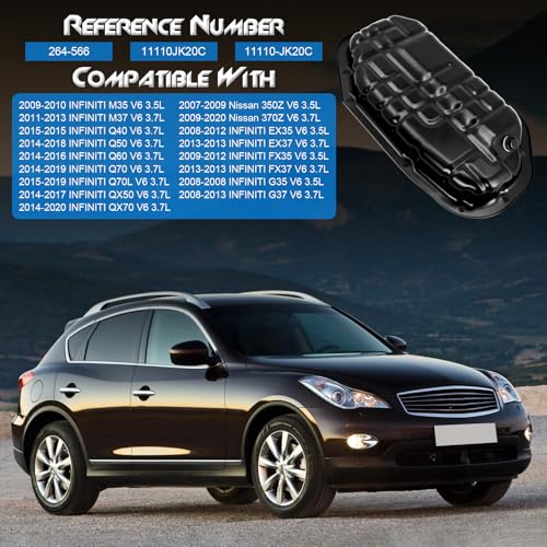 Lower Engine Oil Pan with Drain Plug, Compatible with Nissan 350Z 370Z ＆ INFINITI EX35 EX37 FX35 FX37 G35 G37 M35 M37 Q40 Q50 Q60 Q70 Q70L QX50 QX70, 3.5L 3.7L, Replace# 11110-JK20C