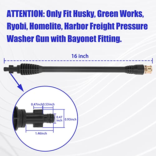 FIXFANS Pressure Washer Wand 16 Inch Compatible with Ryobi, Portland, Husky | Replacement Power Washer Wand with 1/4” Quick Connect, 5 Spray Nozzles, 1 Tips Holder, Black - size: 16 Inch