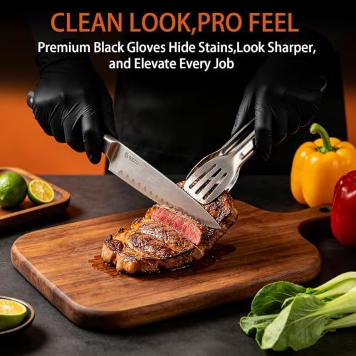 Gloves Disposable Latex Free, Nitrile Gloves 100 Pcs, Black Cleaning Gloves, Powder Free Food Prep Gloves, Large