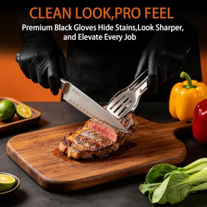 Gloves Disposable Latex Free, Nitrile Gloves 100 Pcs, Black Cleaning Gloves, Powder Free Food Prep Gloves, Large