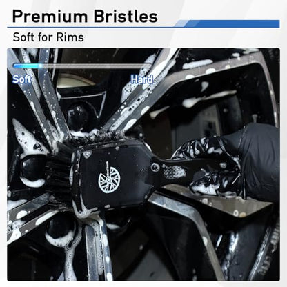 MVEQRRN 9PCS Car Detailing Brushes Set, Boar Hair Detail Brushes,Car Detailing Wheel Kit (Black) | Ultra Soft No Scratch, Car Dust Brush,Car Detailing Brushes Kit, Detail Brushes Car Detailing for Interior Exterior - color: 9pcsblack detail wheel brush se