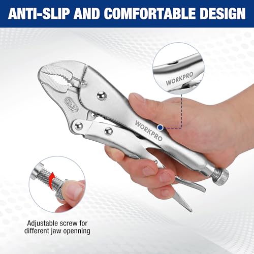 WORKPRO 5-Piece Locking Pliers Set, Pliers Tool Set, Vice Grips with Chrome-vanadium Steel, 5/7/10 inch Curved Jaw Pliers, 6.5/9 inch Long Nose Pliers