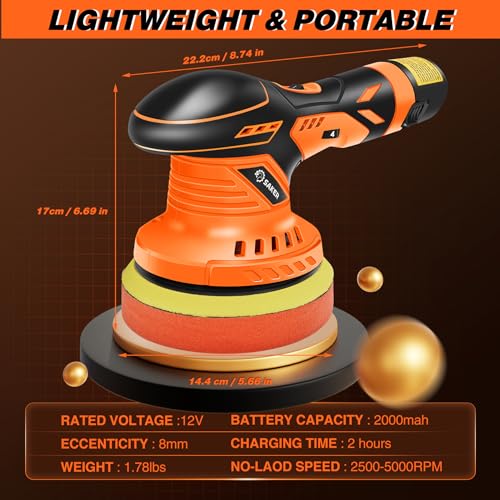 Saker Cordless Buffer Polisher, 6 Inch Fast Charging Portable Car Polishing Kit with 2PCS 12V 2000mAh Batteries, Polisher for Car Detailing Polishing Waxing - size: Buffer Polisher+2 Batteries