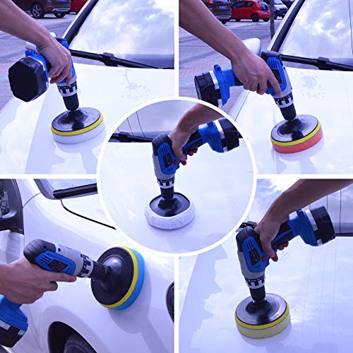 POLIWELL 11 PCS 6 Inch Car Polishing Sponge Pads Kit | 8mm M14 Drill Adapter, Wool Bonnets, Buffing for Household Electric Auto Polisher, Washing Cleaning Waxing Dusting - size: 6 Inch