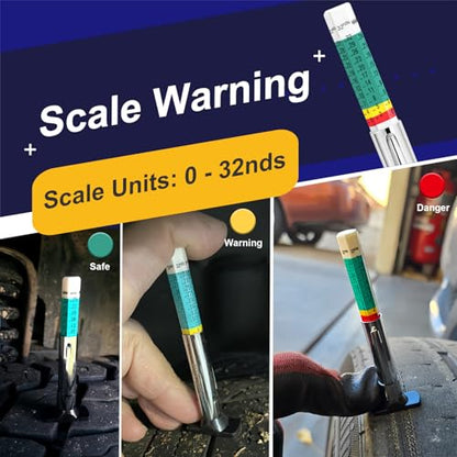 5PCS Professional Tire Tread Depth Gauges(1/32" & 25mm), PUIBERS Tire Gauge Tools Ideal for Cars, Trucks & Motorcycles. Six-Sided Dual Scales Design for Tire Wear Checker - size: 5PCS