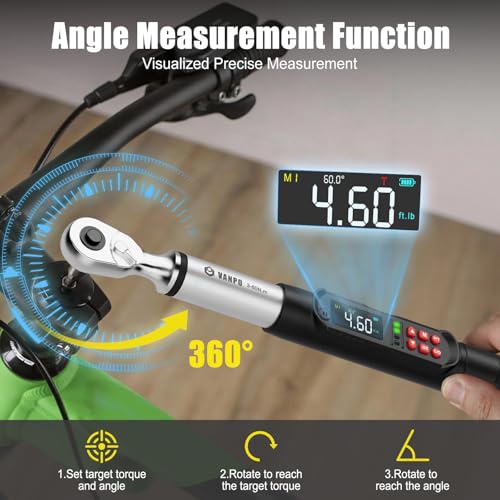 VANPO 3/8 Digital Angle Torque Wrench 2.2-44.2 Ft.lb, ±2% Accuracy | 3-60 Nm Electronic Torque Wrench, Buzzer LED Vibration Alarm, Perfect for Engine, Spark Plug, Carbon Fiber Bike & Motorcycle - size: 2.2-44.2 ft.lb/3-60 N.m (3/8-Inch)