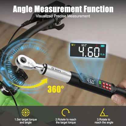 VANPO 3/8 Digital Angle Torque Wrench 2.2-44.2 Ft.lb, ±2% Accuracy | 3-60 Nm Electronic Torque Wrench, Buzzer LED Vibration Alarm, Perfect for Engine, Spark Plug, Carbon Fiber Bike & Motorcycle - size: 2.2-44.2 ft.lb/3-60 N.m (3/8-Inch)