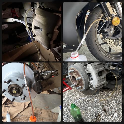 4 Pcs Universal Brake Bleeder Hose Kit with One-Way Check Valve, Rubber Brake Bleeder Hose, Brake System Bleeding Tools for Car, Motorcycle, Includes Fixing Clips & Rubber Caps