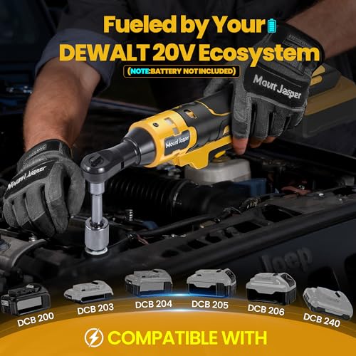3/8” Cordless Ratchet Wrench DeWalt 20V Compatible, 74 Ft-Lbs Brushless Electric Ratchet, Variable Speed, 1/4" Adapter + 3"/6"/10" Extensions, Auto Repair(No Battery)