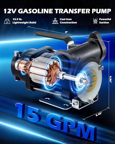OMT 12V Electric Fuel Transfer Pump Kit, 15GPM Diesel Fuel Transfer Pump | Aluminum Nozzle Transfer Pump for Diesel Kero Light Fuels, Heavy Duty Automatic Oil Transfer Pump with Overheat Protection - color: 15GPM Gas Pump Kit