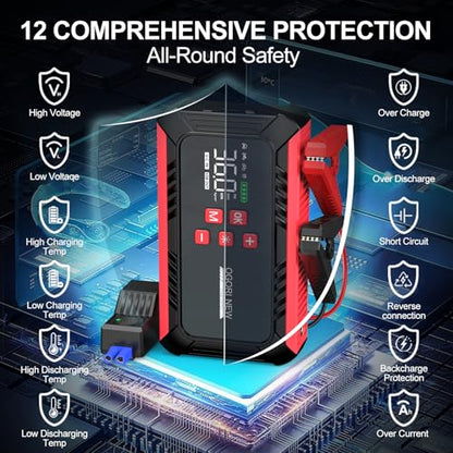 8000A Jump Starter with Air Compressor, 26800mAh Car Battery Jump Starter (All Gas/16.0L Diesel) with 150PSI Auto-Shutoff Tire Inflator, 12V Jump Box with Booster, Jumper Cables, Cigarette Lighter - size: L