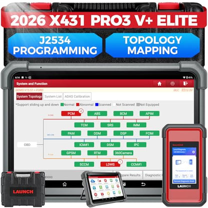 Launch X431 PRO3 V+ Elite, 2026 SmartlinkC 2.0 Bidirectional Scan Tool with J2534 Portocol, HD Trucks Scanner, 10.1 inch, Topology Map, 60+Service, Online Code, CANFD/DoIP/D-PDU, FCA, 2 Yrs Update