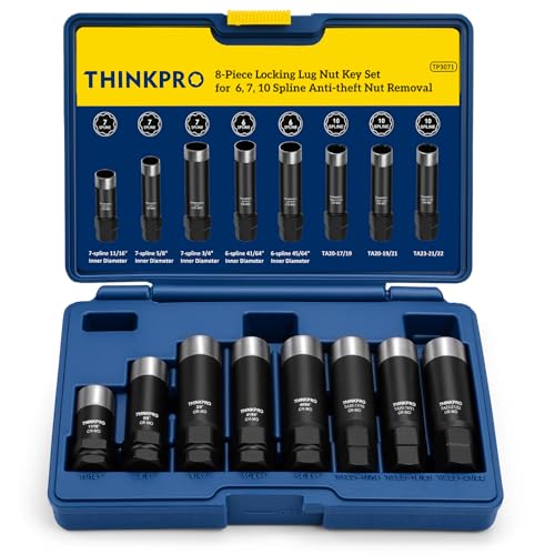 Spline Lug Nut Socket Set, 6/7/10 Spline Lug Nut Key | 8 Piece Wheel Lock Key(6 Spline Lug Nut Socket, 7 Spline Lug Nut Key, 10 Point Socket)