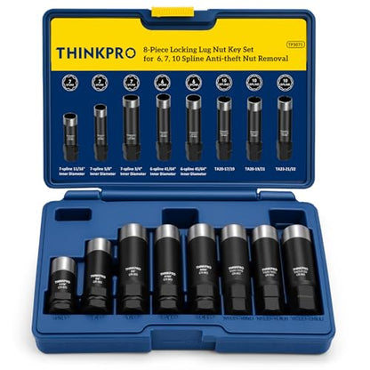 Spline Lug Nut Socket Set, 6/7/10 Spline Lug Nut Key | 8 Piece Wheel Lock Key(6 Spline Lug Nut Socket, 7 Spline Lug Nut Key, 10 Point Socket)