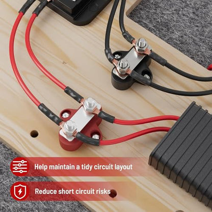 RED WOLF 12V 100A Power Distribution Block 1/4" Dual Stud Busbar M6 Terminal Bus Bar 12 Volt DC Battery Junction Post for Auto Boat Marine Solar System Positive and Negative (2PC) - size: Dual M6 Stud