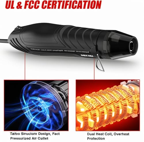 Heat Gun, Uptdae Version 110V 300W Mini Handheld Hot Air Gun with 6.6ft Cable, Portable Heat Gun For Crafting, Embossing, Shrink Wrapping PVC, Drying Paint, Clay, Rubber Stamp | 6.6ft Cable, Portable, For Crafting, Embossing, Shrink Wrapping PVC, Drying P