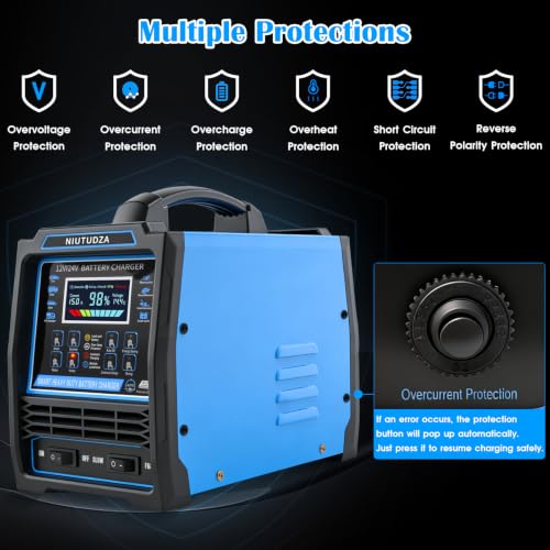 12V 24V Car Battery Charger Heavy Duty 0-15A Automatic Battery Maintainer, Smart Trickle Charger with Fast & Slow, Auto Shutoffs, Repair, Winter Mode for Car Truck Motorcycle Lawn Mower Boat