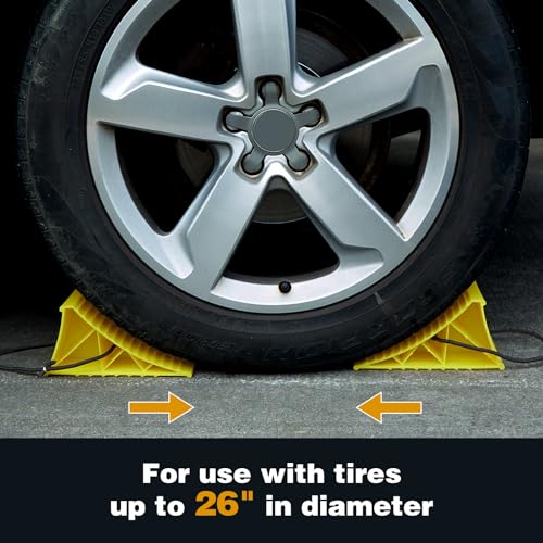 PAHTTO Wheel Chocks, 4Pack Heavy Duty Wheel Chocks with Rope for Easy Removal, Durable, Non-Slip, Hard Plastic Wheel Chocks for, RV, Camper, Effective in Keeping Your Vehicle in Place, Yellow - color: Yellow