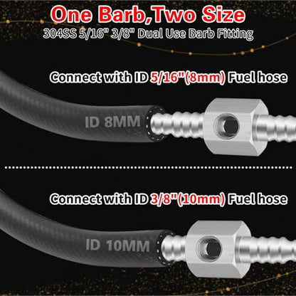 200psi Fuel Pressure Gauge Kit,3/8 "to 5/16" Dual Size Barb Fittings