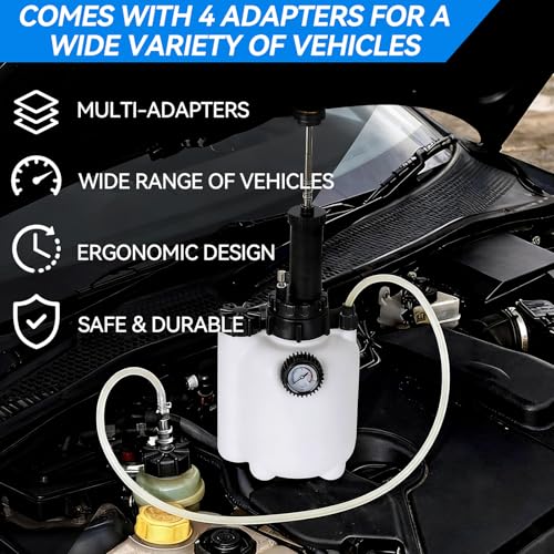 3L Manual Brake Bleeder Kit with Vacuum Pump - 1L Waste Bottle, 4 Upgraded Master Cylinder Adapters & 2 Brake Hoses, One-Person Operation Brake Fluid Bleeding Tool for Most Vehicles