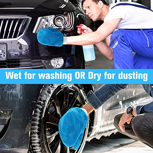 Remerry 6 Pcs Microfiber Mitts with Thumb for Cars Paint Wash Gloves Terry Weave Dusting Mitts - color: Blue