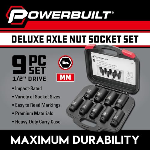 Powerbuilt 9 Piece Deluxe Axle Nut Socket Set, Tools for Removing Front Wheel Axle Nuts, Foreign Vehicles - 648991 - style: 9 Piece