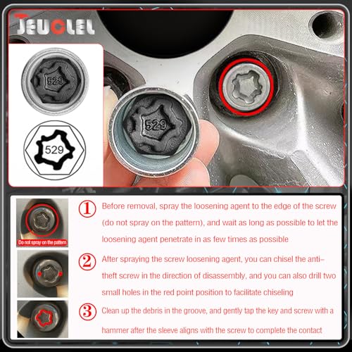 529 Wheel Locking Nut Key for VW, Socket Adapter (OD 28mm-ID 25mm) | Wheel Lock Nut Socket Adapter, Anti-Theft Lug Nut Removal Tool, Anti-Theft Screw Remover, Repair Tool, Tyre Fitting, garage - size: Socket 529