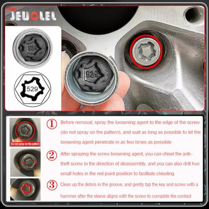 529 Wheel Locking Nut Key for VW, Socket Adapter (OD 28mm-ID 25mm) | Wheel Lock Nut Socket Adapter, Anti-Theft Lug Nut Removal Tool, Anti-Theft Screw Remover, Repair Tool, Tyre Fitting, garage - size: Socket 529