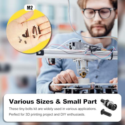 Kadrick 1000PCS M2 Screw Assortment kit,M2 Screws with Nuts and washers, Grade 10.9 Alloy Steel Hex Socket Button Head Black Bolts Nuts Kit,Lenth Form 4mm-20mm - size: M2 1000Pcs 4-20mm