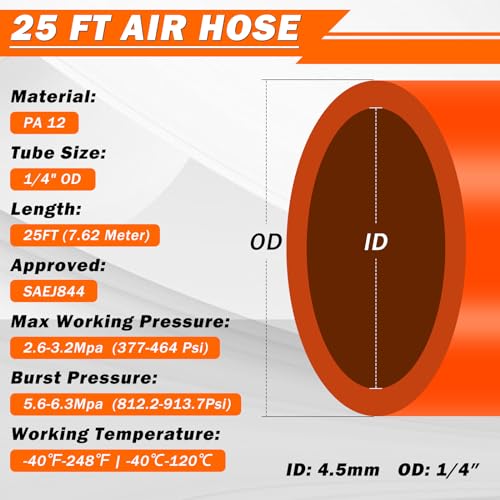 Air Line Kit for Air Spring Bag Suspension with Fittings, 25 FT PA Hose Truck Airbag Line with 1/4 NPT DOT Air Fittings, Replacement Valve for Airbag Suspension in Semi Truck Trailer - size: 9 PCS